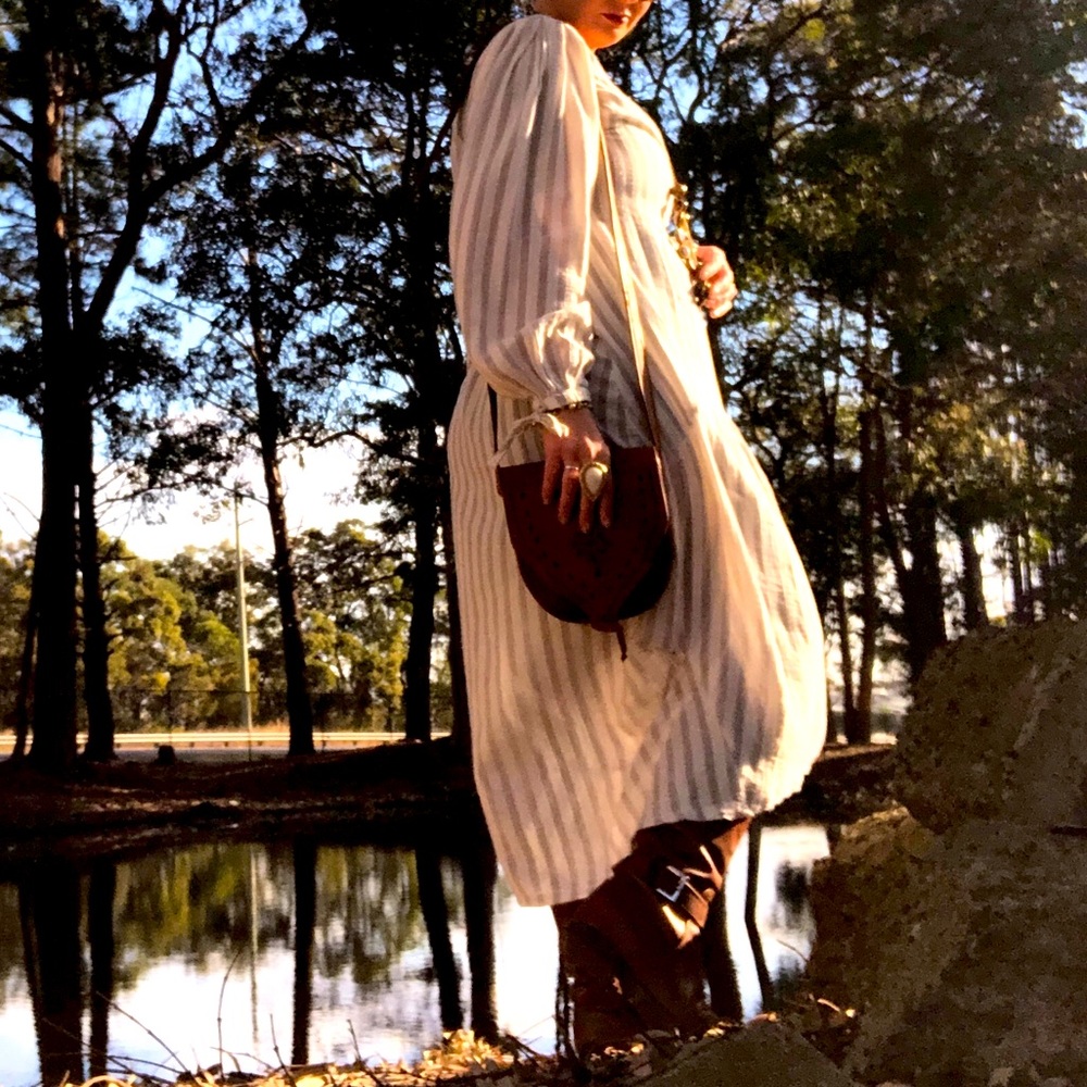SOLD JAASE Long Balloon Sleeve High Low Midi Dress L - Picture 3 of 8